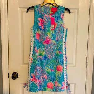 Lilly Pulitzer Mika stretch shift dress pattern: multi swizzle in form fitted